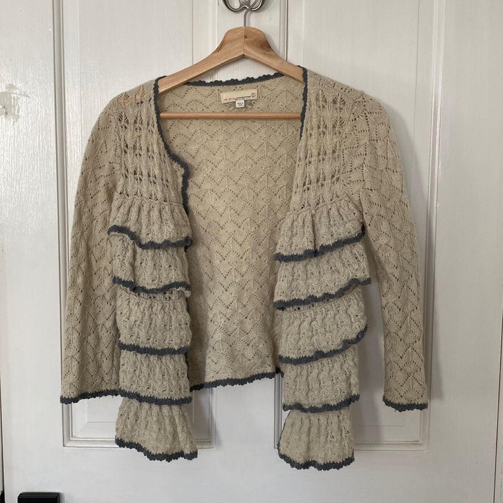 Knit Cream Cardigan with Ruffle Details
